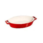 【STAUB】橢圓形陶瓷烤盤17x11cm-櫻桃紅/0.4L(德國雙人牌集團官方直營)
