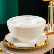 喜挖2店 釉下彩 飯碗麵碗湯碗 簡約全白骨瓷45678寸奧碗景德鎮陶瓷大小碗