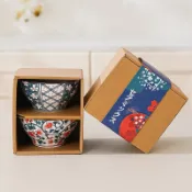 【台灣現貨】送禮必備 日式 復古 陶瓷  兩碗 禮盒  釉下彩 陶瓷碗  餐具  尾牙 春節 方塊盒