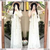 唐制改良漢服 紫蘿籜 碎花吊帶裙 漢元素 女生洋裝 日常古風 復古長裙 大擺伞裙 渡假風 裙子女