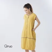 【Qiruo 奇若名品】芥末黃小圓領無袖休閒洋裝 無袖長洋裝0319F