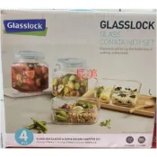 ◎金長美◎Glasslock格拉氏洛克 氣孔微波上蓋強化玻璃保鮮盒+玻璃保鮮罐4件組 SP-2203