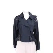【BURBERRY 巴寶莉】輕盈緞面感 腰部抽繩 短版風衣 連帽外套 女款-海軍藍