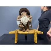阿一藝品 早期廣東 石灣陶【漁翁】名師手製 有落款 值得收藏 居家裝飾 石灣陶擺件 A62