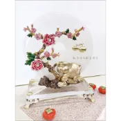 (店+)豬事如意 金錢豬 天然阿富汗白玉 擺飾 藝術品 B款 招財 鑲鑽 牡丹花 開富貴 柿柿如意 招財進寶 高質感 送禮品