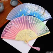 大促銷四 手扇 古風扇 舞蹈團扇古風折扇子女生風送學生舞蹈扇兒童漢服隨身折疊扇夏便攜扇