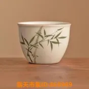 樂享購✨手繪翠綠文竹風水缸杯陶瓷功夫查卑主人杯單杯高檔個人喝查榀茗杯