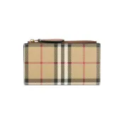 【康是美官方網購】BURBERRY 格紋及小牛皮釦式二折中夾(經典米色/石楠木棕)