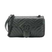 Gucci 古馳 GG Marmont 絎縫牛皮掀蓋肩背/斜背包-26cm(443497-黑)