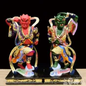 【皇龍佛具】8吋8樟木手工雕刻千順將軍 千里眼 順風耳 部將 護法神 (一對價格 , 不拆賣)