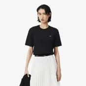 【LACOSTE】女裝-寬鬆版型輕質素色短袖T恤(黑色)