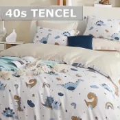 40支100%純天絲TENCEL🍃天絲兩用被套床包組&床罩組（夢回侏儸紀）#恐龍 白色 單人 雙人 加大 特大💎樂樂屋💎