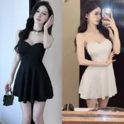性感抹胸露肩大擺簡約短款連衣裙時尚高級感氣質純慾風夜總店 洋裝 正韓 禮服 連身裙 包臀裙