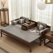 【公司貨】羅漢床實木推拉兩用床老榆木新中式沙發小戶型客廳伸縮原木貴妃榻