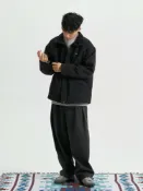 全球選品1館 生活百貨 URBAN LOST 日系立領工裝休閒夾克防潑水搖粒絨翻領廓形棉服外套
