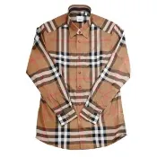 【BURBERRY 巴寶莉】英系品牌經典英倫風格紋時尚長袖襯衫(卡其)