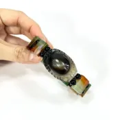 (店+)【御古齋】天然 九頁岩瑪瑙 雙龍拱珠 天眼天珠 手排 佛教聖物 避邪鎮煞 事事順心 開運招財 附盒 0513
