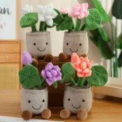 全球選品1館 生活百貨 趣味荷花盆栽公仔毛絨玩具模擬小花綠植擺件玩偶花朵裝飾禮物