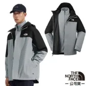 【The North Face】男 DRYVENT 防水透濕二合一兩件式連帽保暖外套.夾克.風衣/ 89ZP-K1C 宇宙黑/灰