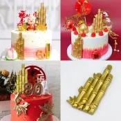 ♞,♘訂單滿199出貨  金色長壽金竹壽桃祝壽祝壽星公婆如東海生日蛋糕裝飾擺件插牌
