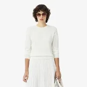 【LACOSTE】女裝-3D立體針織圓領毛衣(白色)