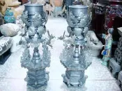 御寶閣Viboger藝品~~早期 龍鳳呈祥 錫製 老燭臺 老燭台~~