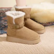 【免運】臺灣出貨 雪地靴 女神皮扣兩穿真皮毛一體雪地靴低幫牛皮羊毛女冬棉鞋靴子 FGNA