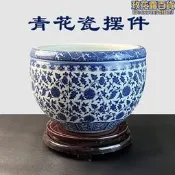 景德鎮青錵瓷方形陶瓷缸 錵盆陶瓷工藝品風水缸 手繪青錵瓷養魚缸