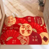 ✨臺灣出貨✨紅色喜慶硅藻泥地墊 可客製 地墊入戶門地墊玄關腳墊吸水止滑進門地毯家用門口墊子 訂製地毯