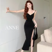 ANNE｜出清中｜340降190｜	顯胸大露背開衩連身裙【AD10286】長裙 裙 魚尾裙 細肩帶洋裝 連身長裙 魚尾洋