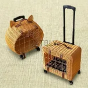 藤編貓拉桿包 寵物包 手工編織貓包 寵物行李箱 戶外用品 高顏值 透氣防滑 藤編外出高顏值推車寵物拉桿箱大容量便攜貓咪透