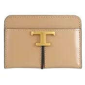 TOD’S T Timeless 簡約金屬LOGO牛皮卡夾/名片夾(卡其色)
