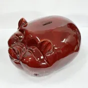 (店+)【御古齋】花梨木 精雕喜氣微笑豬 32cm 大豬頭 存錢筒 豬事大吉 福氣大隻 豬引金福 0519