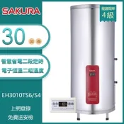 櫻花牌 EH3010TS6 /S4｜30加侖 智慧省電電熱水器｜二段定時開關｜有線溫控｜不鏽鋼內外桶｜直立式安裝