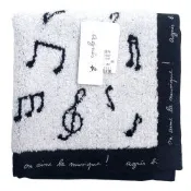 agnes b. 草寫品牌字母紋飾邊音符底圖純棉材質方巾(白色)