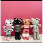 正🔜❤️7-11長腿娃娃 長腿kitty絨毛吊飾娃娃15cm 粉紅豹紋 白色甜心黑色千鳥 銀白洋裝 午餐袋購物袋豹紋