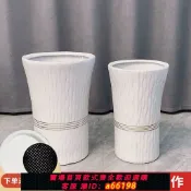 什物集 【台灣公司 可開發票】金腰線現代簡約白色特大花盆陶瓷客廳室內金錢樹高筒陶瓷落地花盆