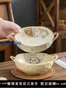 最佳優品 【品質高 價格低】釉下彩雙耳碗湯碗家用2024新款手柄湯盆日式拉面碗螺螄粉餐具大碗