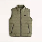  全新正品 A&F 保暖羽絨夾克背心  AF輕盈高彈性羽絨背心 外套 男版軍綠色