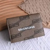 BALENCIAGA 巴黎世家  BB Monogram 滿版LOGO印花三折式零錢小短夾(淺褐色)