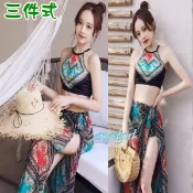 小白代購/波希米亞圖騰復古民俗風泳衣三件式泳衣/中國風顯瘦遮小肚泳裙短褲長裙泳裝