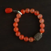 10mm天然原礦南紅磨砂珠 和田玉棗珠 南紅貔貅設計單圈手持手串s