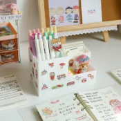 協貿國際日用品生活9館 學生ins桌面筆筒抽屜式收納盒子多功能網紅創意化妝品文具置物架