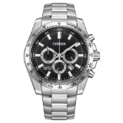 CITIZEN星辰 AN8230-59E 紳士三眼計時不鏽鋼時尚腕錶 黑 44mm