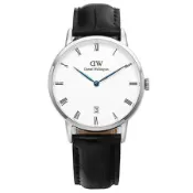 【DW Daniel Wellington】Dapper 時尚皮革腕錶-銀框/34mm~贈手環項鍊