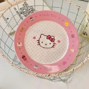 ✨精選好物✨Hello Kitty波點可愛點心碗盤釉下彩ins陶瓷家用宿舍高顏值套裝