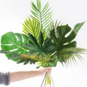 人造植物綠色熱帶龜背竹棕櫚葉仿真樹葉叢林主題派對裝飾傢居花園假樹葉