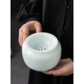 🎉可開發票🎉影青白瓷茶洗建水茶渣缸廢水缸帶蓋小號陶瓷幹泡水孟功夫茶道配件