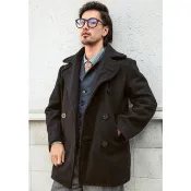 海軍雙排扣羊毛外套740 黑色 中長款 寬鬆 大衣 元年版本pea coat