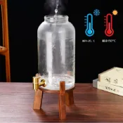 (店+)高硼矽玻璃泡酒瓶 帶龍頭家用大容量人參泡酒專用罐 木架飲料桶